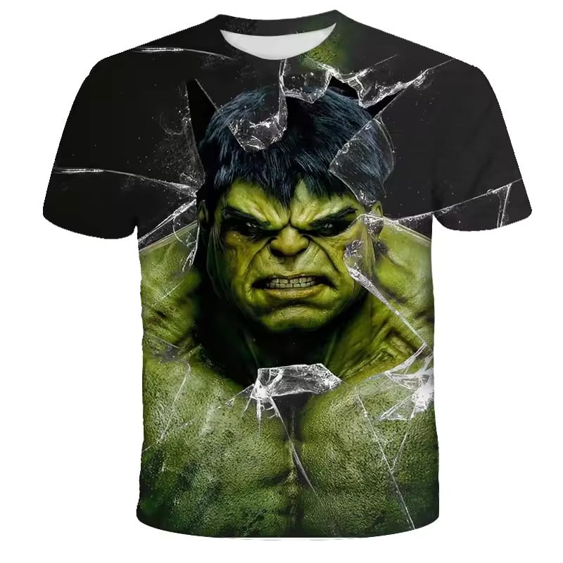 T-shirt Hulk Smash 3D Enfant Effet Vitre Brisée Noir Vert