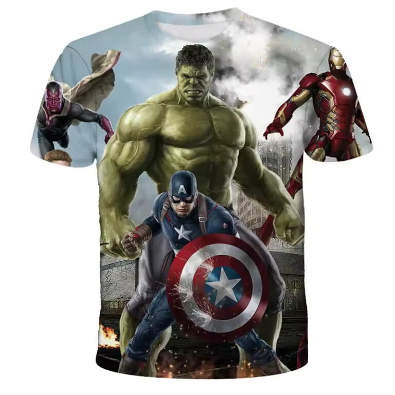 T-shirt Avengers Enfant Hulk Captain Iron Man Bataille
