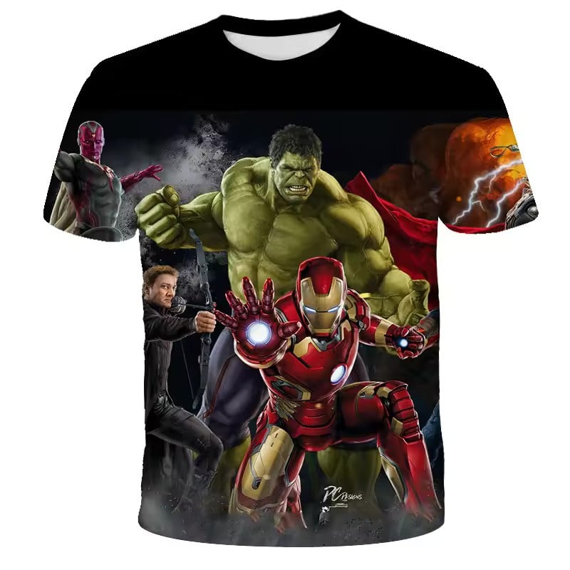 T-shirt Avengers Héros Marvel Action 3D Enfants Noir
